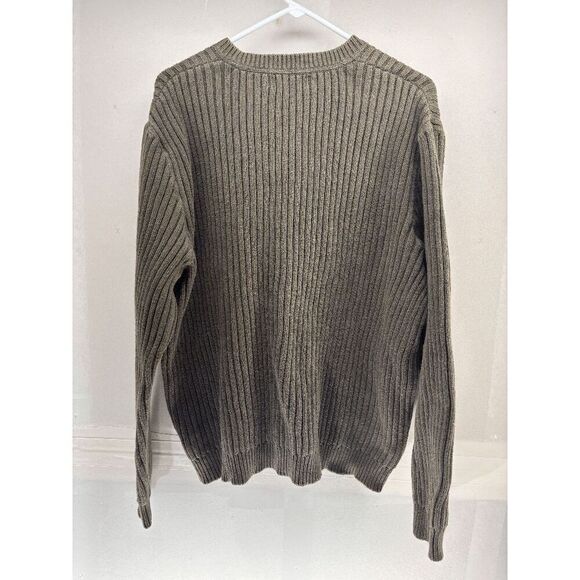 Vintage Eddie Bauer Sweater Green Large Knit Mens 90s Grandpa 80s Cable Y2K EUC - Picture 2 of 4